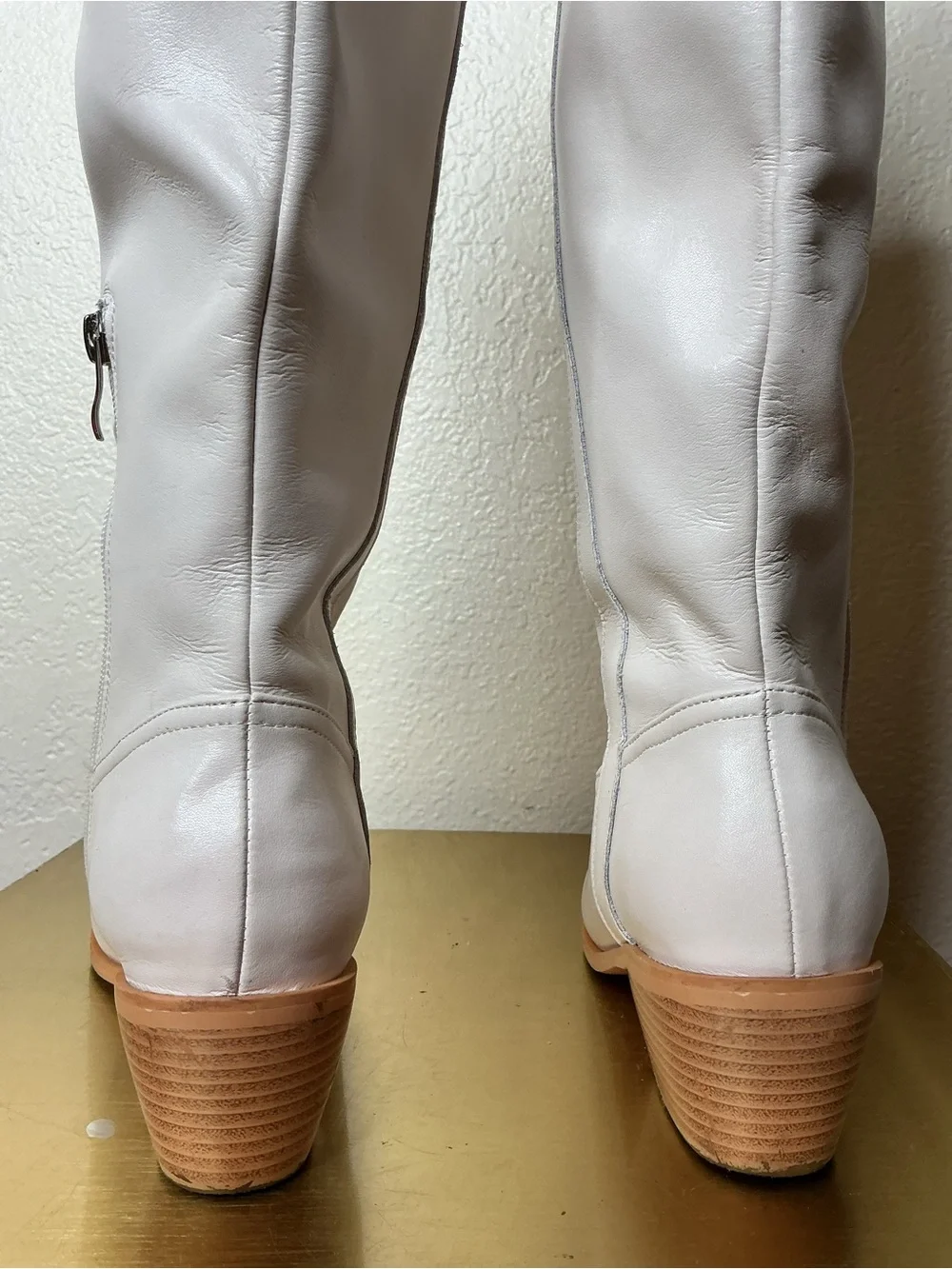 White Women's Leather Knee-High Western Boots